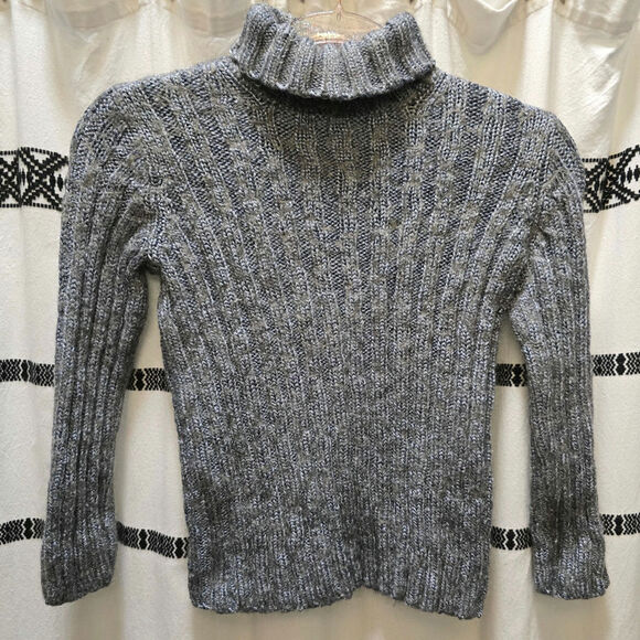 Dkny Sweaters - DKNY silver knit mohair blend metallic chunky ribbed turtleneck sweater medium